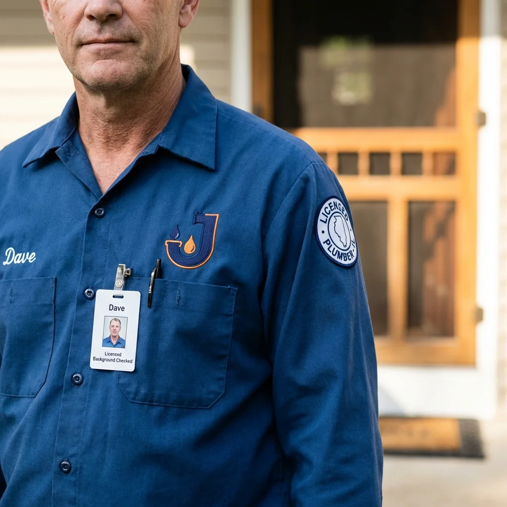 Licensed plumber showing ID badge in New Albany, OH