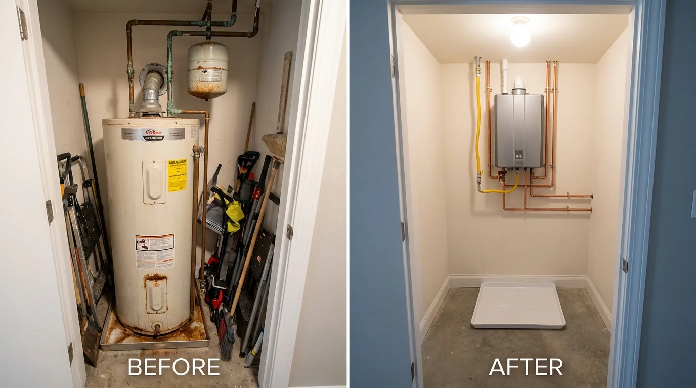 Tank water heater versus wall-mounted tankless unit comparison for New Albany, OH homeowners
