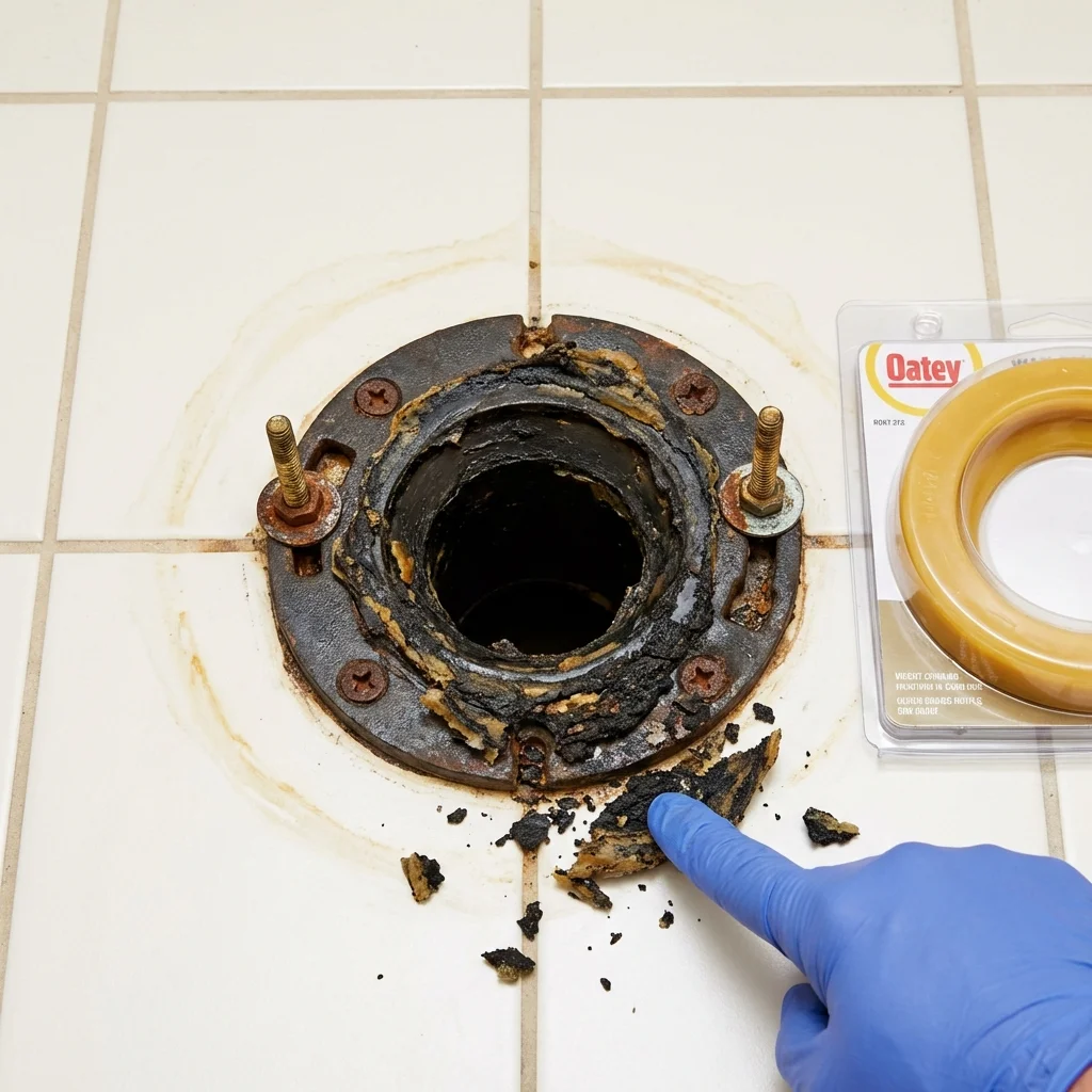Failed wax ring showing water seepage at the base of a toilet in a New Albany, OH home